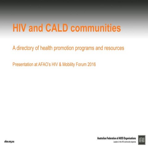 HIV and CALD communities: Mapping HIV health promotion