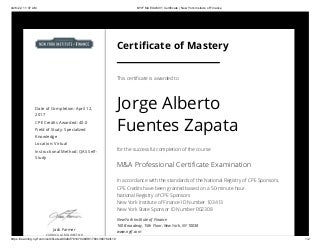 M&A Professional Certificate - New York Insitute of Finance - Jorge Alberto Fuentes Zapata