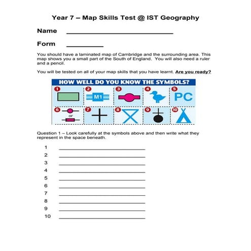 Year 7 Map Skills Test - Geography