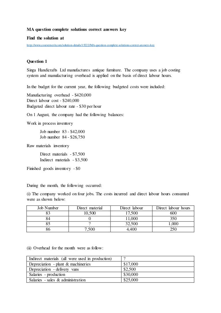 Ma question complete solutions correct answers key
