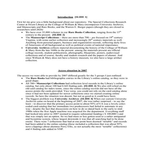 The ARCHON Ultimatum at the Special Collections Research Center, Swem Library