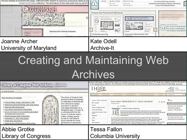 Creating and Maintaining Web Archives