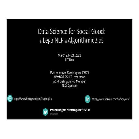 Data Science for Social Good: #LegalNLP #AlgorithmicBias