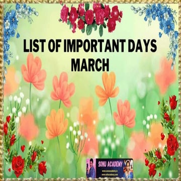 MARCH MONTH || LIST OF IMPORTANT DAYS ||
