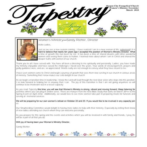 March 2010 Tapestry Newsletter