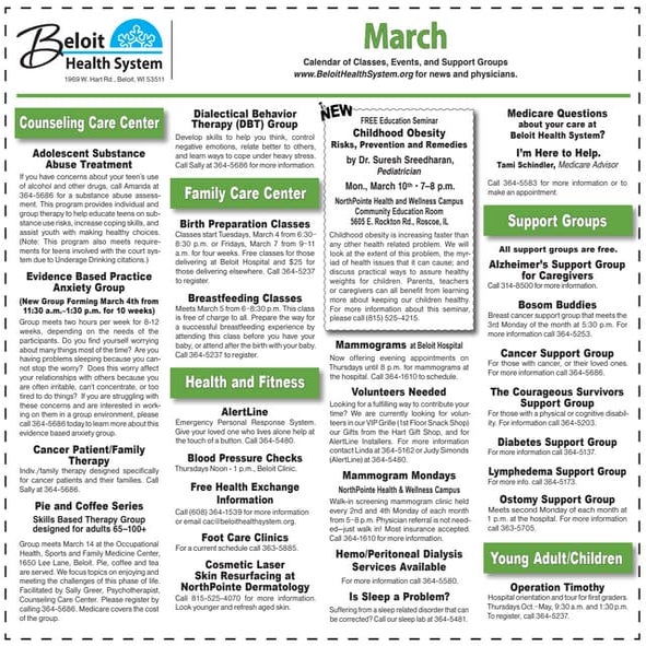 March 2014 calendar- Beloit Health System