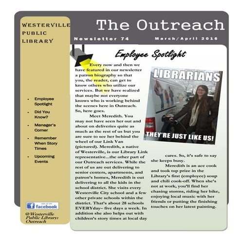 March 2016: Outreach Newsletter