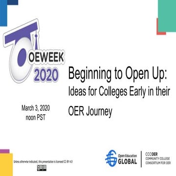 Beginning to Open Up: Ideas for Colleges Early in their OER Journey