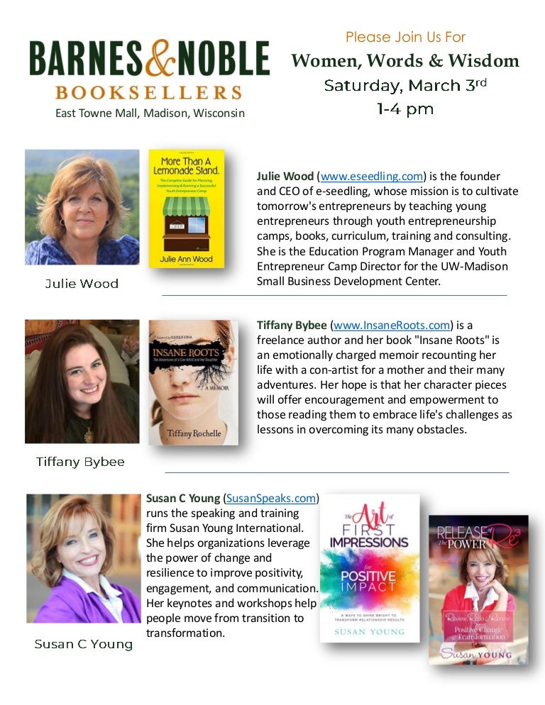 Barnes Noble Book Signing On March 3rd With Susan Young Julie Wood