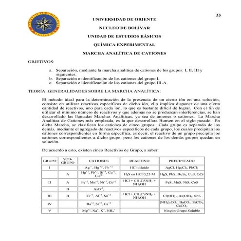 Marcha analítica de cationes