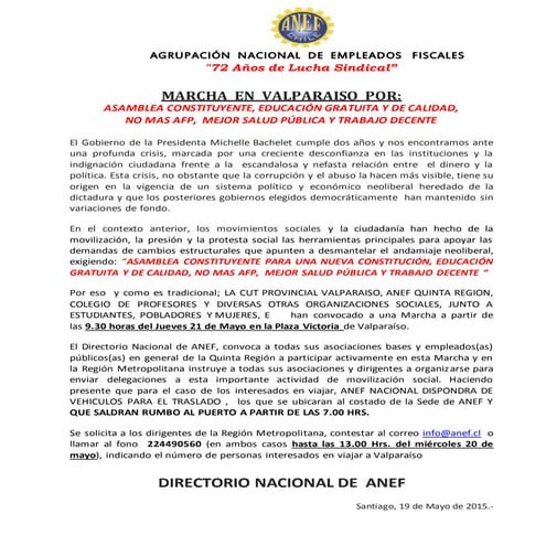 Marcha en valparaiso 21 de mayo a las 9.30 hrs. desde la plaza victoria