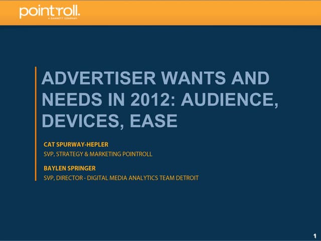 Advertiser Wants and Needs in 2012: Audience, Devices, Ease with Special Guest Baylen Springer