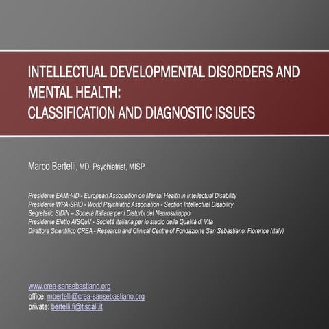 Intellectual Developmental Disorders and Mental Health: classification ...