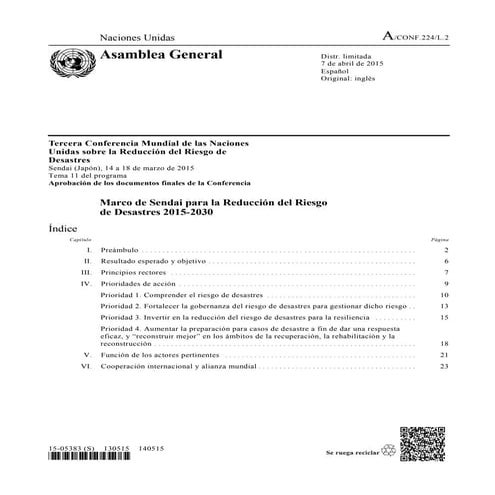 Marco de sendai para la reducción del riesgo