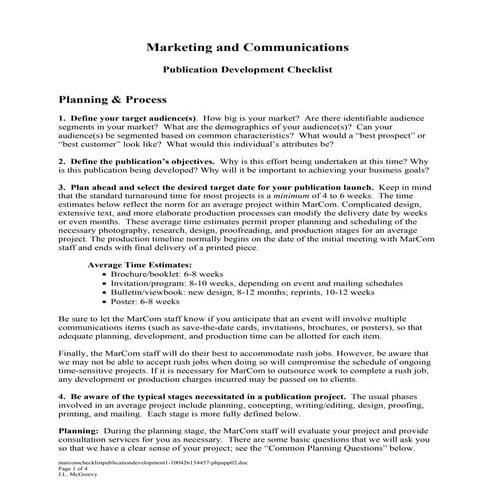 MarCom Checklist--Publication Development