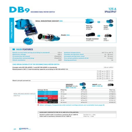 Marechal DB9 125 Amp 45kW Disconnectable Motor Switches - Marechal Plugs & So...