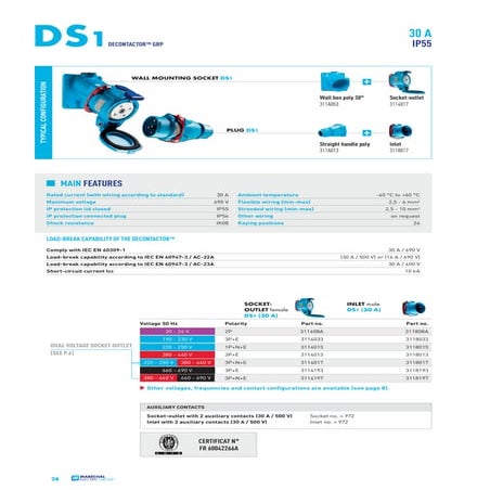 Marechal DS1 GRP Plugs, Inlets & Sockets 30 Amps - Marechal DS Decontactor Fo...