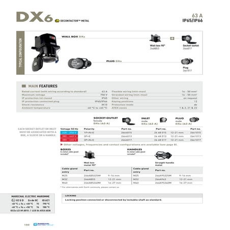 Marechal DX6 ATEX Plugs and Sockets - Marechal DX6 Decontactor Metal 63A IP65...