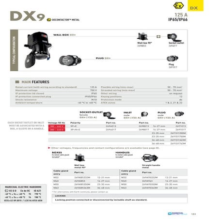 Marechal DX9 ATEX Plugs and Sockets - Marechal DX9 Decontactor Metal 125A IP6...