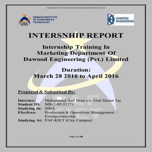 Marekting internship Report   Dawood Engineering (Pvt.) Ltd.