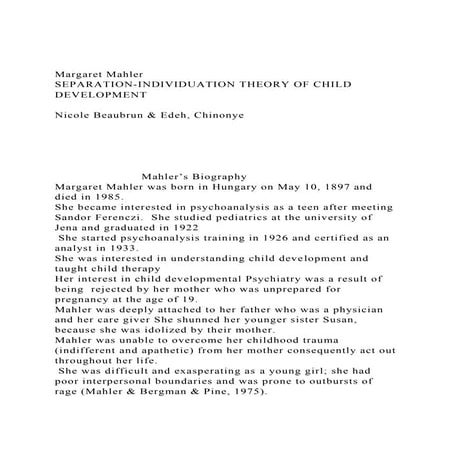 Margaret MahlerSEPARATION-INDIVIDUATION THEORY OF CHILD DEVELO.docx