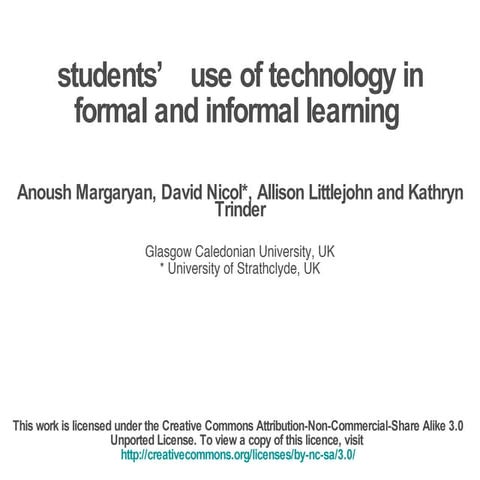 students' use of digital technologies in formal and informal learning