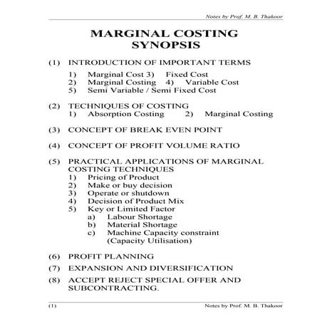 Marginal costing synopsis