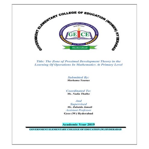 Thesis:  The Zone Of Proximal Development Theory In The Learning Of Operation...