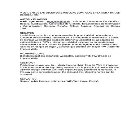 Visibilidad de las bibliotecas públicas españolas en la web a través de sus links. Maria aguilar