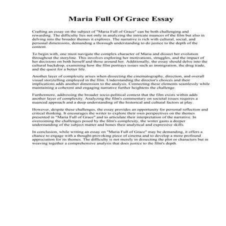 Maria Full Of Grace Summary In English Maria Full Of Grace Essay. University of Puget Sound | PDF