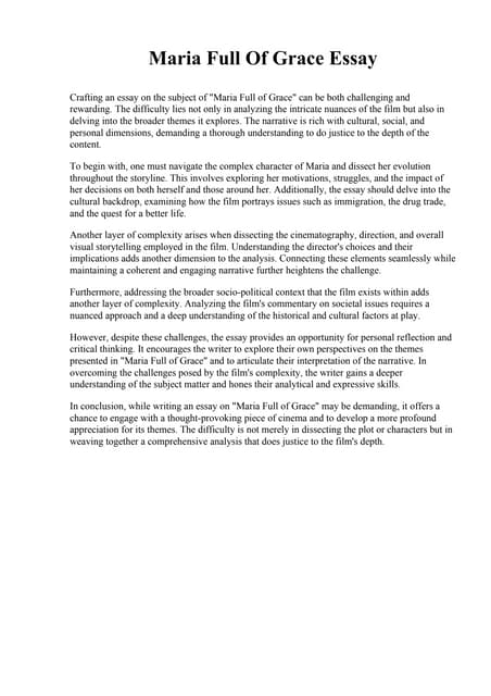 Maria Full Of Grace Summary In English Maria Full Of Grace Essay. University of Puget Sound | PDF