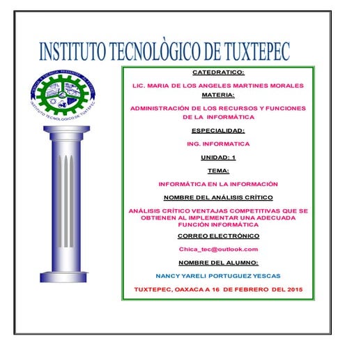 Nancy Yareli Portuguez Yescas, análisis critico, ing.informatica