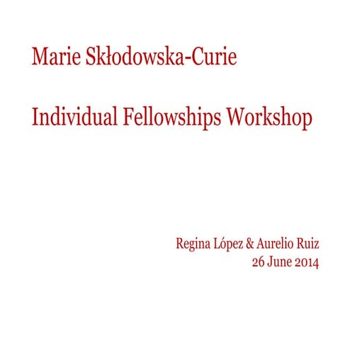 Workshop: how to prepare a MSCA Individual Fellowship proposal,