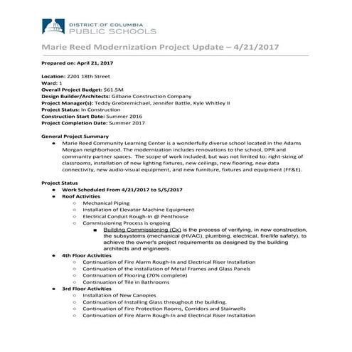 Marie Reed Elementary School Construction Project Update (March 24 ...