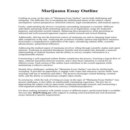 Marijuana Essay Outline. Mississippi Delta Community College