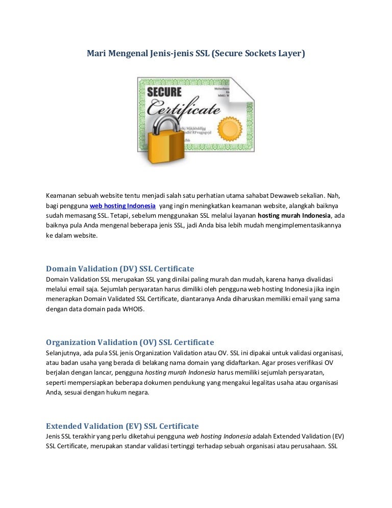 Mari mengenal jenis jenis ssl (secure sockets layer) Mari mengenal jenis jenis ssl (secure sockets layer)