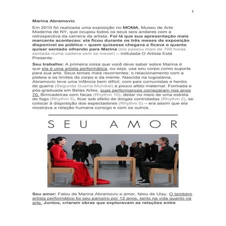 Ensino Médio- Marina abramovic  performance- texto