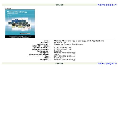 Marine microbiology  ecology &amp; applications colin munn