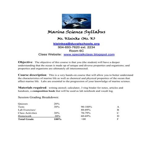 Marine science syllabus
