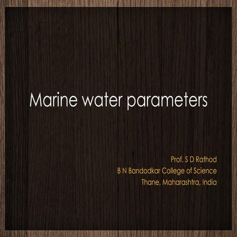 Marine water parameters: Temperature; Light; Oxygen; Salinity; and pH