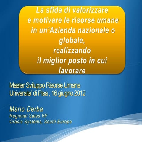 Lecture by Mario Derba at Master Human Resources Pisa University 
