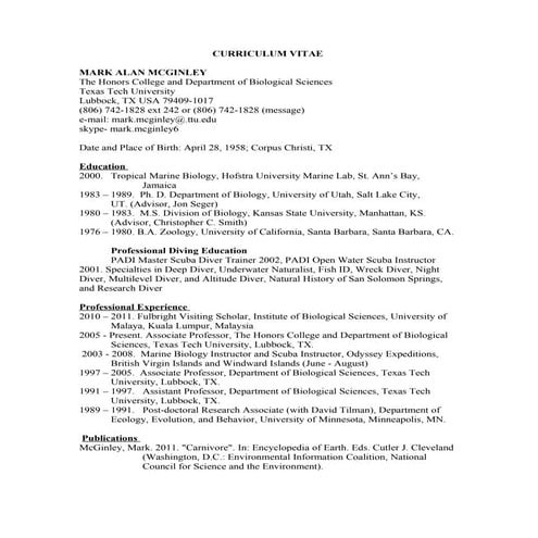 Mark A. McGinley  curriculum vitae