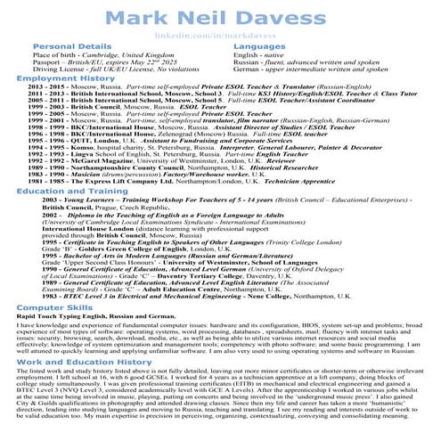 Mark Davess Resumé 2015 