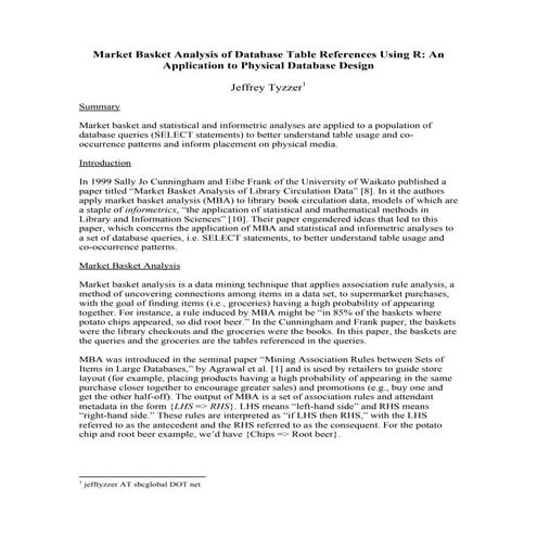 Market Basket Analysis of Database Table References Using R