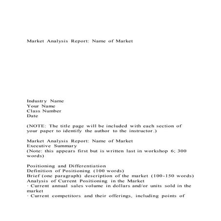 Market analysis report name of market