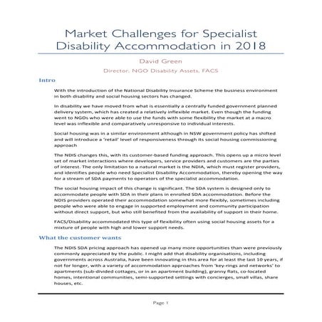 Market challenges for Specialist Disability Accommodation