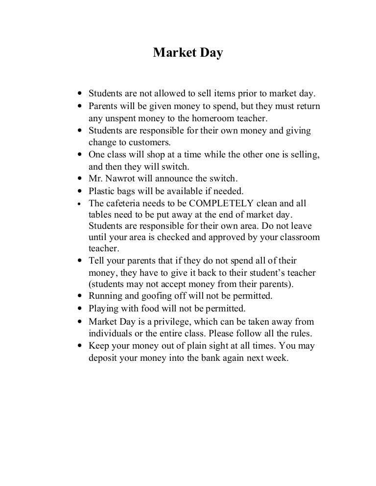 Market Day Guidelines