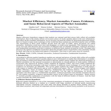 Market efficiency, market anomalies, causes, evidences, and some behavioral a...