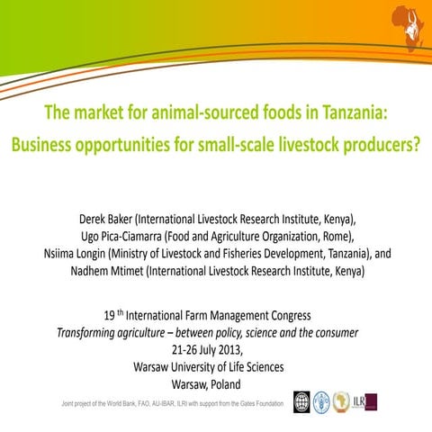 The market for animal-sourced foods in Tanzania: Business opportunities for s...