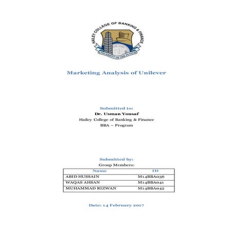 Abid Hussain Sindhu. M14BBA036. Marketing analysis of_unilever (1)